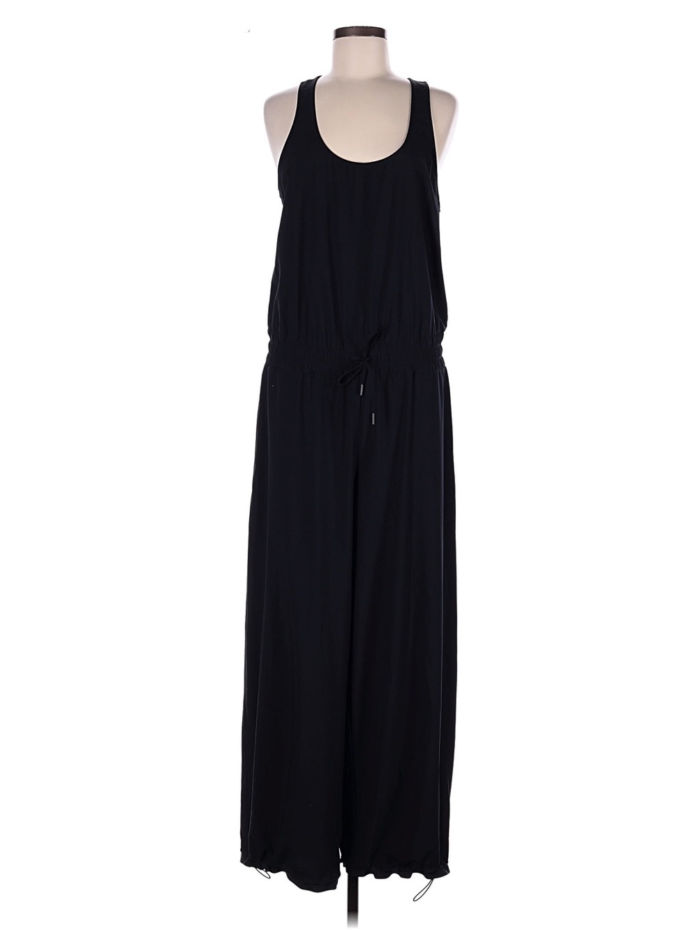 Athleta Size 10 Black Sleeveless Wide-Leg Drawstring Jumpsuit